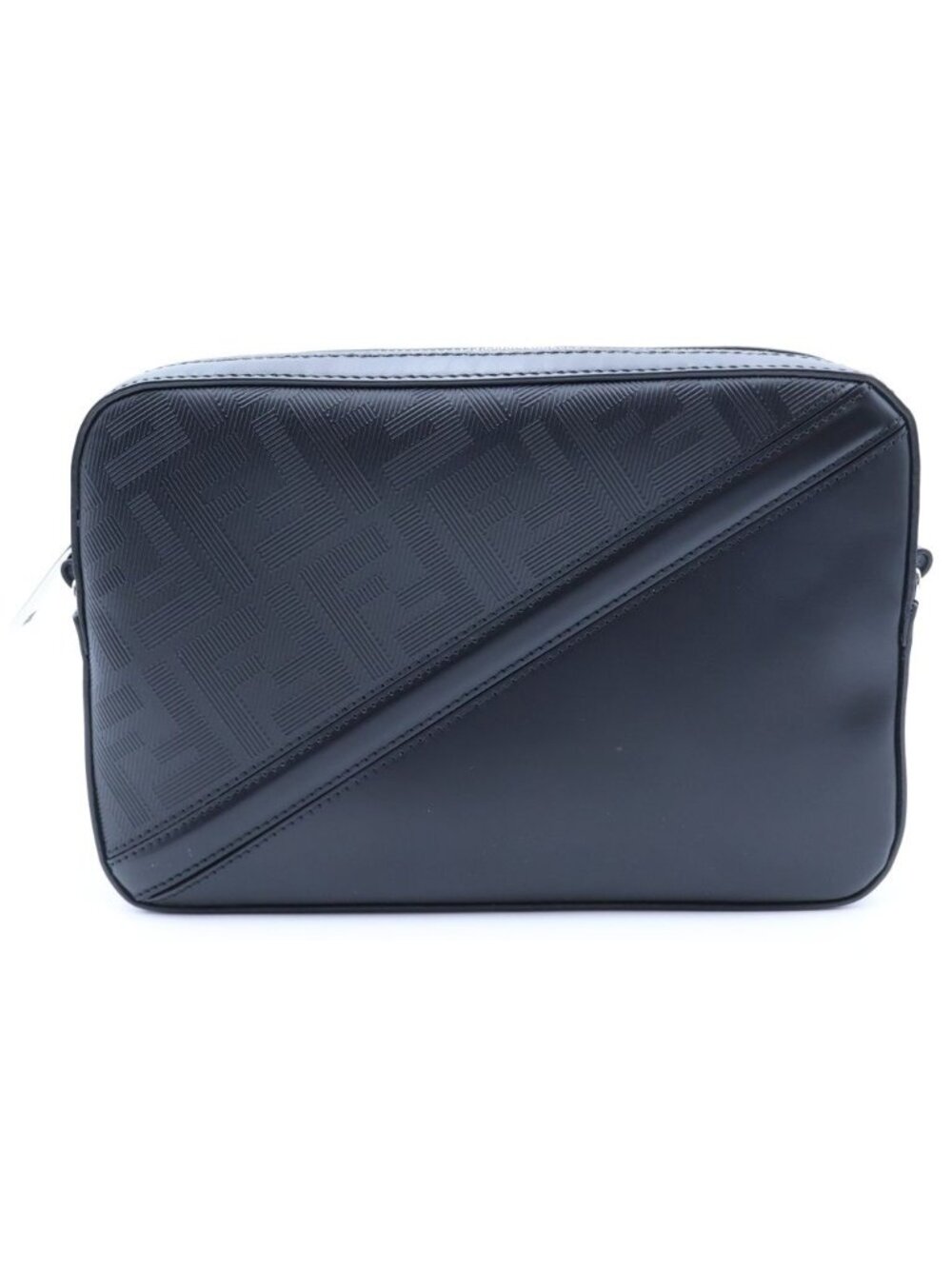Fendi Zucca Diagonal Camera Case Mini Shoulder Bag Black Leather Silver